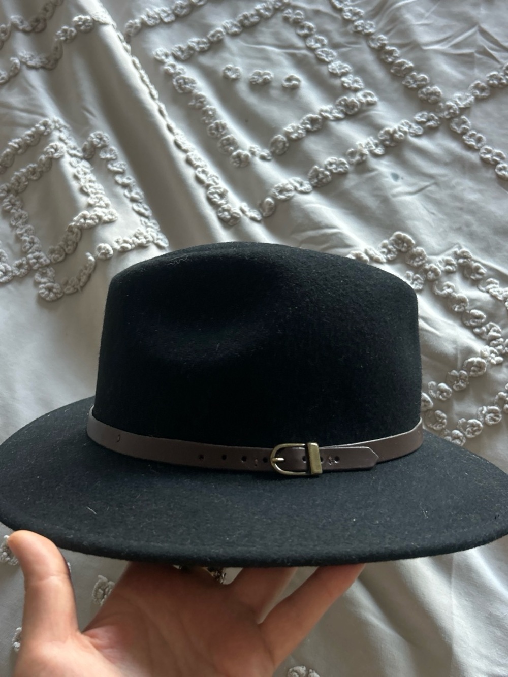 Black Wool Felt women’s  Rancher Hat with Brown Leather Band from Italy